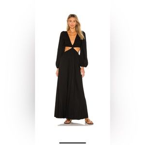 Long Sleeve Maxi Dress with Ruched Top and Cut Outs